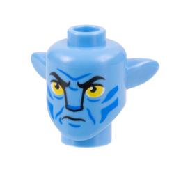Minifigure, Head, Modified Alien Na'vi with Yellow Eyes, Blue Markings, Frown Pattern Minifigure, Head, Modified Alien Na'vi with Yellow Eyes, Blue Markings, Frown Pattern