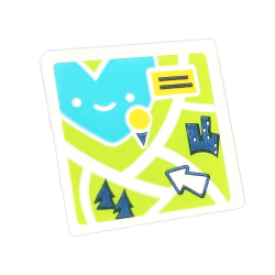 Road Sign 2 x 2 Square with Open O Clip with Lime Map with Arrow, Trees, Buildings, and Medium Azure Heart Lake Pattern (Sticker) - Set 41703