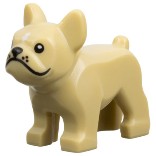 Деталь LEGO 29602pb01 Dog, French Bulldog with Black Eyes, Nose and Whisker Dots, White Spot on Forehead Pattern - Tan