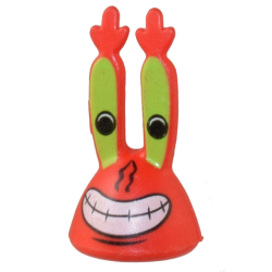 Minifigure, Head, Modified Mr. Krabs with Lime Eyes and Large Smile with White Teeth Pattern