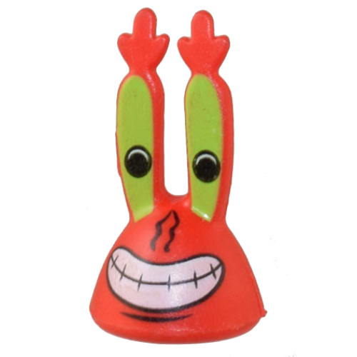 Деталь LEGO 54874pb02 Minifigure, Head, Modified Mr. Krabs with Lime Eyes and Large Smile with White Teeth Pattern