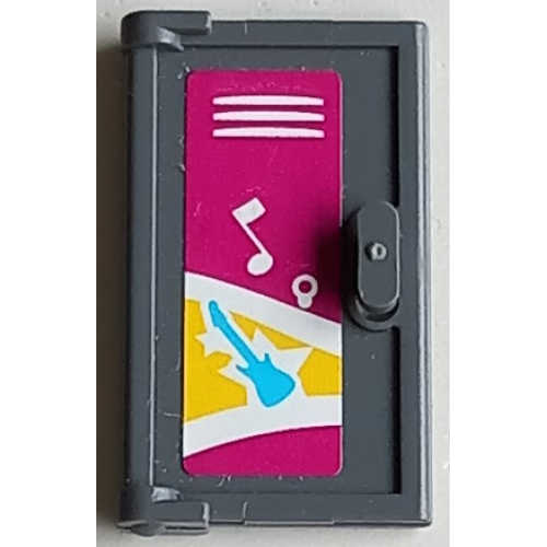 Деталь LEGO 60614pb008 Door 1 x 2 x 3 with Vertical Handle, Mold for Tabless Frames with School Locker with White Music Note and Medium Azure Guitar Pattern (Sticker) - Set 41134