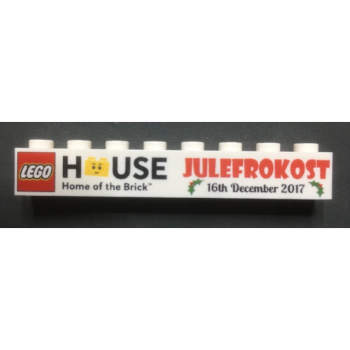 Деталь LEGO 3008pb155 Brick 1 x 8 with LEGO House Julefrokost 16th December 2017 Pattern