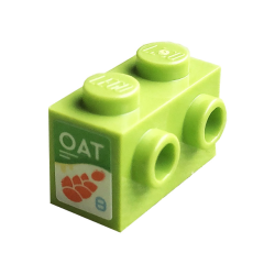 Brick, Modified 1 x 2 with Studs on 1 Side with White 'OAT' and Orange Oats Pattern (Sticker) - Set 10291