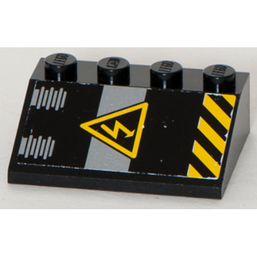 Деталь LEGO 3297pb031 Slope 33 3 x 4 with Electricity Danger Sign and Black and Yellow Danger Stripes Pattern (Sticker) - Set 8633