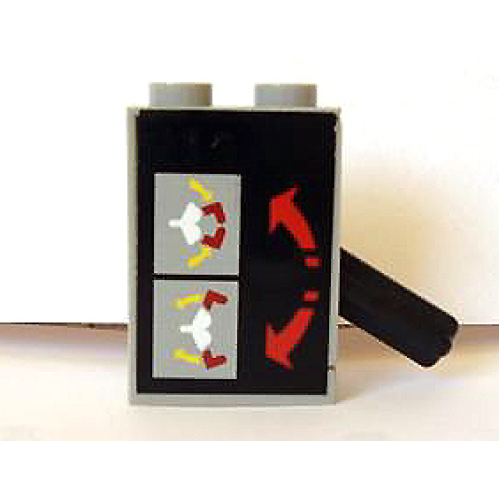 Деталь LEGO 4694c01pb01 Pneumatic Switch with Top Studs with Grabber Lever Control Pattern (Sticker) - Set 8443