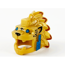 Minifigure, Headgear Head Cover, Costume Aztec Jaguar Warrior with Dark Azure Eyes and Cheeks Pattern Minifigure, Headgear Head Cover, Costume Aztec Jaguar Warrior with Dark Azure Eyes and Cheeks Pattern