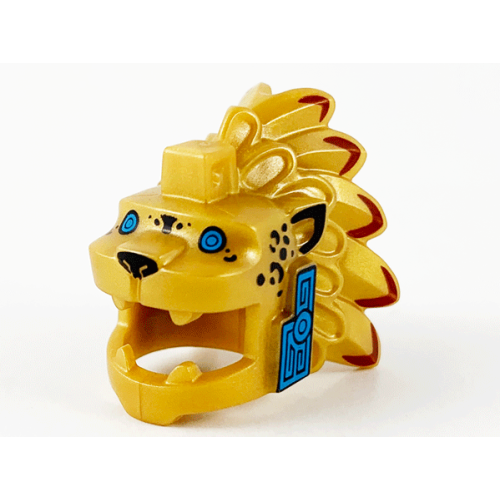 Деталь LEGO 69970pb01 Minifigure, Headgear Head Cover, Costume Aztec Jaguar Warrior with Dark Azure Eyes and Cheeks Pattern