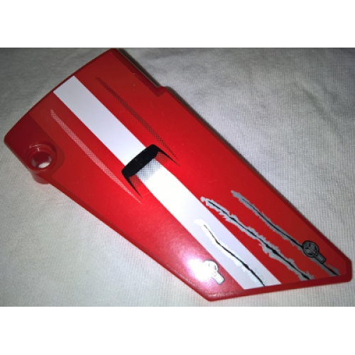 Деталь LEGO 64682pb018 Technic, Panel Fairing #18 Large Smooth, Side B with White Stripe, Black Air Intake and Scratches Pattern (Sticker) - Set 42029