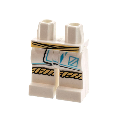Деталь LEGO 970c00pb1314 Hips and Legs with Tan Sash and Knee Wrap, Robe Ends with Medium Azure Trim Pattern