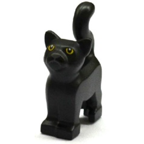 Деталь LEGO 13786pb03 Cat, Standing with Yellow Eyes, Dark Bluish Gray Nose Pattern