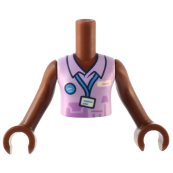 Torso Mini Doll Girl Lavender Top Store Uniform with Furniture, ID Badge on Lanyard Pattern, Reddish Brown Arms with Hands
