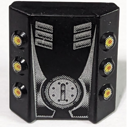 Brick, Modified 2 x 2 No Studs, Sloped with 6 Side Pistons Raised with Silver Engine Pattern