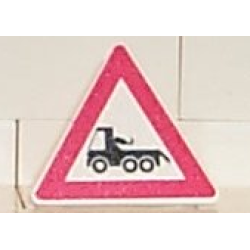 Road Sign 2 x 2 Triangle with Clip with Red Border and Black Tow Truck Pattern