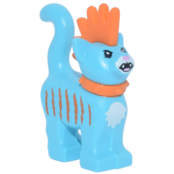 Cat, Standing with Molded Orange Spiky Mohawk and Collar and Printed Stripes, White Muzzle and Chest, Bright Pink Nose, Open Mouth with Fangs Pattern (Mo) Cat, Standing with Molded Orange Spiky Mohawk and Collar and Printed Stripes, White Muzzle and Chest, Bright Pink Nose, Open Mouth with Fangs Pattern (Mo)