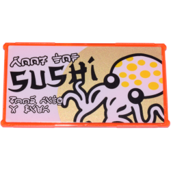 Glass for Window 1 x 4 x 6 with Octopus, Ninjago Logogram 'ROOF TOP' and 'FOOD WITH A VIEW', 'SUSHI' Pattern (Sticker) - Set 70657