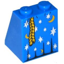 Slope 65 2 x 2 x 2 with Bottom Tube with Minifigure Dress / Skirt / Robe, Moons, Stars and Rope Belt Pattern