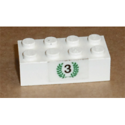 Brick 2 x 4 with Black Number 3 in Green Laurels Pattern (Sticker) - Set 6539