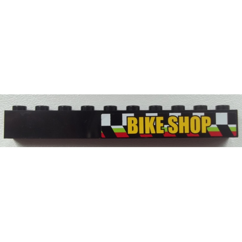 Деталь LEGO 6111pb023 Brick 1 x 10 with 'BIKE SHOP' on Checkered Background Pattern (Sticker) - Set 60026