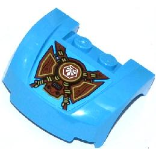 Деталь LEGO 98835pb009 Vehicle, Mudguard 3 x 4 x 1 2/3 Curved Front with White Chima Logo in Hexagon on Tied Wooden Armor Components Pattern (Sticker) - Set 70008