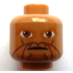 Minifigure, Head Alien SW Zabrak with Large Reddish Brown Eyes and Facial Lines, Dark Orange Eye Shadow and Chin Dimple, Neutral Pattern