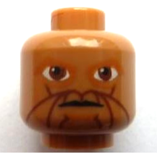 Деталь LEGO 3626pb0625 Minifigure, Head Alien SW Zabrak with Large Reddish Brown Eyes and Facial Lines, Dark Orange Eye Shadow and Chin Dimple, Neutral Pattern