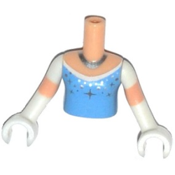 Torso Mini Doll Girl Bright Light Blue Top, Stars, Silver Necklace Pattern, Light Nougat Arms with Hands with White Short Sleeves and Gloves