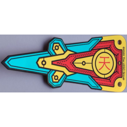 Plastic Part for Set 80012 - Pennant Flag with Red Band, Black Stitching, Dark Turquoise and Gold Panels, and Chinese Logogram '天' (Sky) Pattern