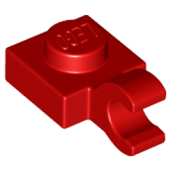Plate, Modified 1 x 1 with Open O Clip (Horizontal Grip) - Red