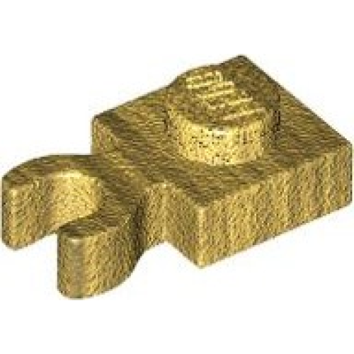 Деталь LEGO 4085d Plate, Modified 1 x 1 with Open O Clip Thick (Vertical Grip) - Pearl Gold
