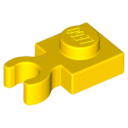 Plate, Modified 1 x 1 with Open O Clip Thick (Vertical Grip) - Yellow