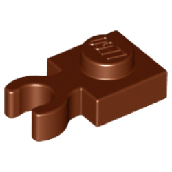 Plate, Modified 1 x 1 with Open O Clip Thick (Vertical Grip) - Reddish Brown