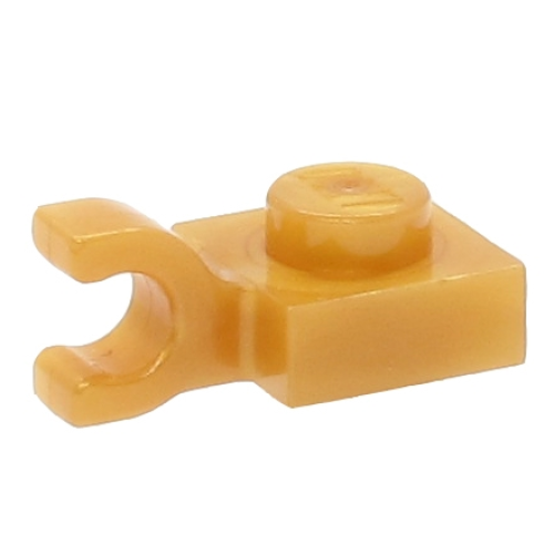 Деталь LEGO 6019 Plate, Modified 1 x 1 with U Clip (Horizontal Grip) - Pearl Gold