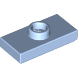 Plate, Modified 1 x 2 with 1 Stud with Groove and Bottom Stud Holder (Jumper) - Bright Light Blue