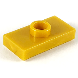 Plate, Modified 1 x 2 with 1 Stud with Groove and Bottom Stud Holder (Jumper) - Pearl Gold