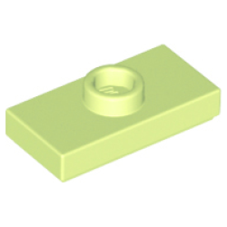 Plate, Modified 1 x 2 with 1 Stud with Groove and Bottom Stud Holder (Jumper) - Yellowish Green