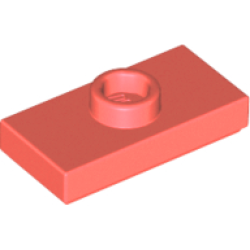 Plate, Modified 1 x 2 with 1 Stud with Groove and Bottom Stud Holder (Jumper) - Coral