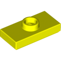 Plate, Modified 1 x 2 with 1 Stud with Groove and Bottom Stud Holder (Jumper) - Neon Yellow