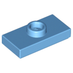 Plate, Modified 1 x 2 with 1 Stud with Groove and Bottom Stud Holder (Jumper) - Medium Blue