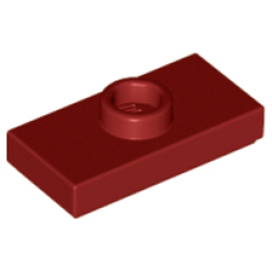Plate, Modified 1 x 2 with 1 Stud with Groove and Bottom Stud Holder (Jumper) - Dark Red