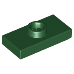 Plate, Modified 1 x 2 with 1 Stud with Groove and Bottom Stud Holder (Jumper) - Dark Green