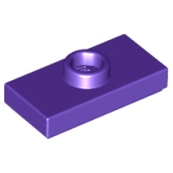 Plate, Modified 1 x 2 with 1 Stud with Groove and Bottom Stud Holder (Jumper) - Dark Purple
