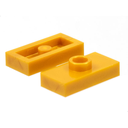 Plate, Modified 1 x 2 with 1 Stud without Groove (Jumper) - Pearl Gold
