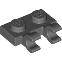 Plate, Modified 1 x 2 with 2 Open O Clips (Horizontal Grip) - Dark Bluish Gray