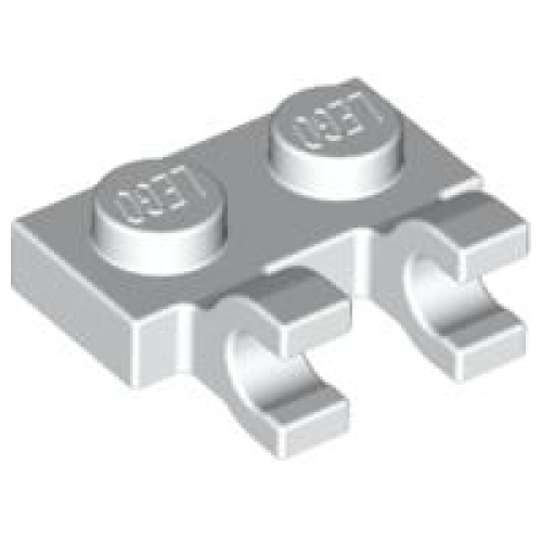 Деталь LEGO 60470 Plate, Modified 1 x 2 with 2 U Clips (Horizontal Grip) - White