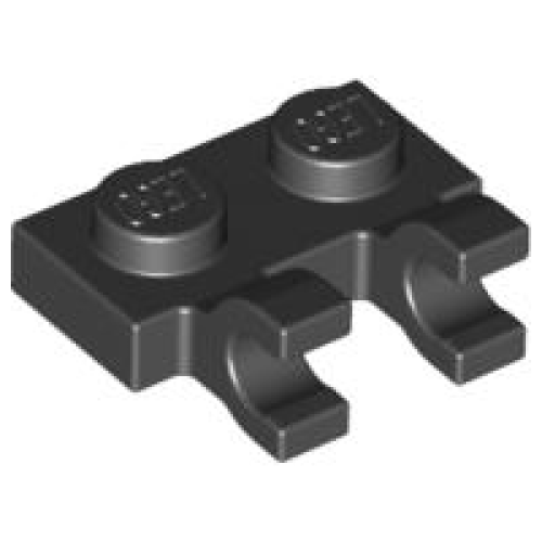 Деталь LEGO 60470 Plate, Modified 1 x 2 with 2 U Clips (Horizontal Grip) - Black