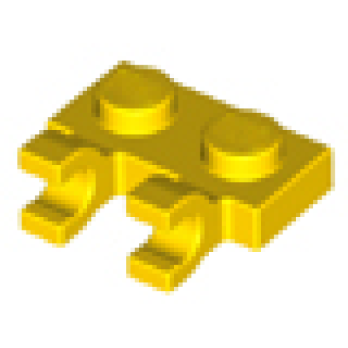 Деталь LEGO 60470 Plate, Modified 1 x 2 with 2 U Clips (Horizontal Grip) - Yellow