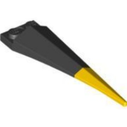 Plate, Modified 1 x 2 with Angular Extension with Molded Flexible Rubber Yellow Tip Pattern - Black