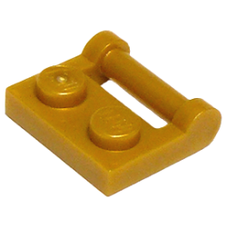 Plate, Modified 1 x 2 with Bar Handle on Side - Closed Ends - Pearl Gold
