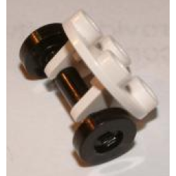 Plate, Round 2 x 2 Thin with Wheel Holder with Black Wheels (2655 / 2496) - White Plate, Round 2 x 2 Thin with Wheel Holder with Black Wheels (2655 / 2496) - White